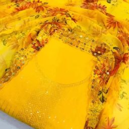 Unstitched Cotton Blend Kurta & Churidar Material Embroidered, Embellished, Floral Print-image-4