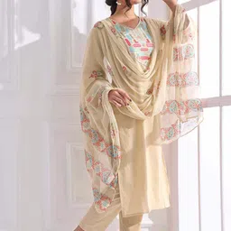 Anouk Women Embroidered Regular Thread Work Pure Cotton Kurta with Trousers & With Dupatta image 3