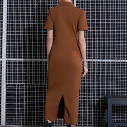 SASSAFRAS Brown Self Design Midi Sheath Dress image 4