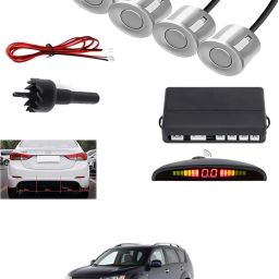 4Silver Parking Sensor With LED Display Increased Safety For Car-200 Universal 4 Silver Reverse Parking Sensor With LED Display For Cars-200 Parking Sensor-image-100