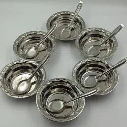 Dine in Style:Setof6Bowlsand6Spoons in Stainless Steel" "Contemporary Cuisine: Dish Serving Set-20