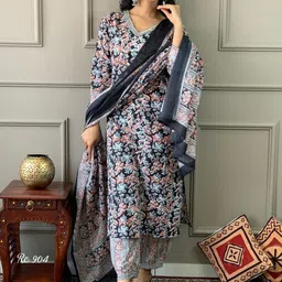 KALINI Floral Printed Regular Kurta with Palazzos & With Dupatta image 3