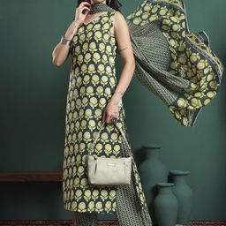 KALINI Floral Printed V-Neck Pure Cotton Straight Kurta With Trousers & Dupatta-picture-33