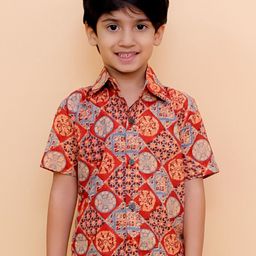 The Mom Store Boys Spread Collar Ethnic Motifs Printed Cotton Casual Shirt-picture-12
