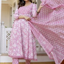 Anouk Floral Printed Yoke Design Beads & Stones Pure Cotton Kurta With Trousers & Dupatta-18