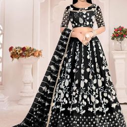 F Plus Fashion Girls Black Net Semi-Stitched Lehenga Choli-image-88