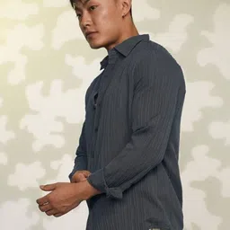 URBANICE Men Standard Fit Textured Spread Collar Casual Shirt-image-3