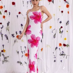 VANGULL Women Floral Printed Shoulder Straps Maxi Dress-picture-17