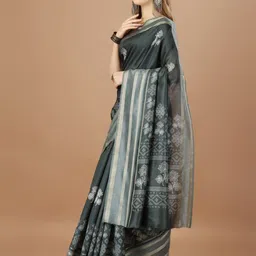 DIVASTRI Tussar Silk Ajrakh Printed Sari With Viscose Border image 2