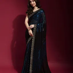 Thishma Embellished Sequinned Pure Georgette Saree-image-81