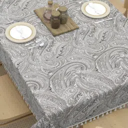 HOME AFFAIRS Grey Ethnic Motifs Anti-Slip Cotton 4-Seater Table Cover-50