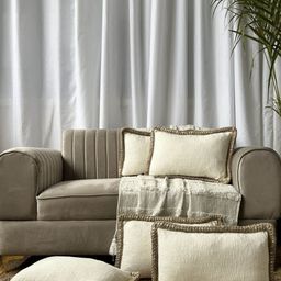 EXPORT HOUSE White & Brown 5 Pieces Self Design Cotton Rectangle Cushion Covers-36