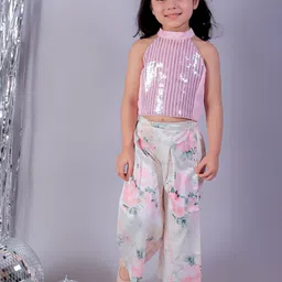 LIL DRAMA Girls Sequin Embellished Sleeveless Top With Palazzos-29