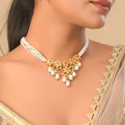 DASTOOR Gold Plated Kundan Studded & Beaded Jewellery Set-14