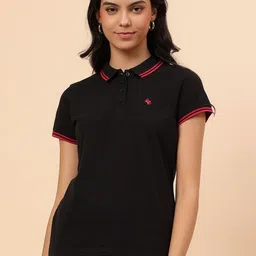 Cantabil Women Solid Polo Collar Cotton T-shirt-picture-14