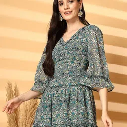 aayu Women Floral Printed Bell Sleeve Fit & Flare Dress-picture-57