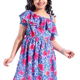 Hola Bonita Floral Print Off-Shoulder Georgette Fit & Flare Dress-35