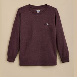 Hopscotch Kids Brown Waffle Knit Full-Sleeve Cotton Thermal Tops-picture-13