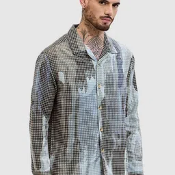 Snitch Men Relaxed Boxy Fit Cuban Collar Abstract Printed Cotton Casual Shirt-image-98