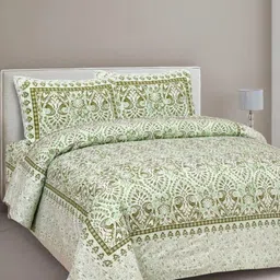 CLOTHOLOGY Green & White Ethnic Motifs 180 TC King Bedsheet with 2 Pillow Covers-image-37