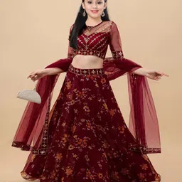 Piludi Girls Embellished Ready to Wear Lehenga & Blouse With Dupatta-image-34