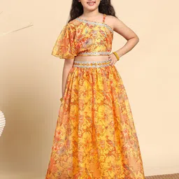 Sangria Girls Printed One Shoulder Lehenga With Choli-picture-30