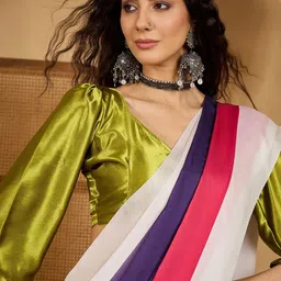 Sangria Colourblocked Saree With Unstitched Blouse-19