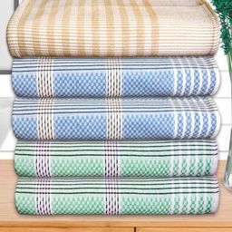 Athom Living Blue & Green 5 Pieces Striped Cotton 210 GSM Bath Towels-image-60