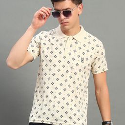 STELVIN Men Geometric Printed Polo Collar Cotton T-shirt-image-80