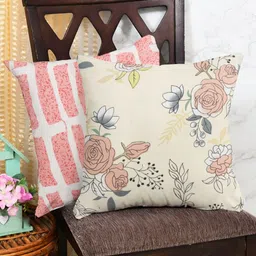 IVAZA Beige & Pink Set of 2 Floral Square Cushion Covers-19
