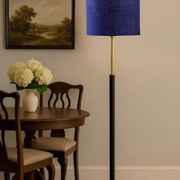 Devansh Blue & Black Cylinder Wooden Floor Lamp-picture-14