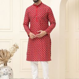SOJANYA Men Embroidered Regular Thread Work Kurta with Churidar-picture-18