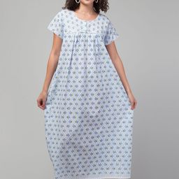 CROWN KING Floral Printed Pure Cotton Maxi Nightdress-picture-10