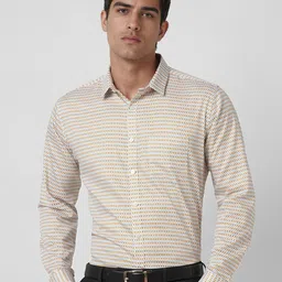 V Dot Men Slim Fit Spread Collar Geometric Printed Cotton Formal Shirt-image-87