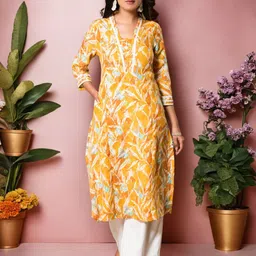 SAHASIKA Floral Printed V-Neck Pure Cotton A-Line Kurta-picture-39