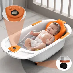 StarAndDaisy Kids Orange-Colored & White Anti Slip Foldable Baby Bath Tub-0