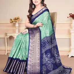 SUPERLAXMI Ethnic Motifs Zari Block Printed Saree image 4