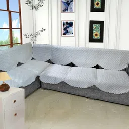 BIGGER FISH Grey Checked Velvet Sofa Cover-image-31