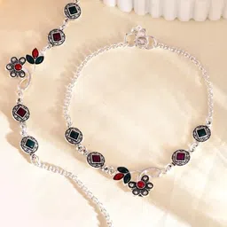 Sangria Silver-Plated Artificial Stones and Beads Anklet-5