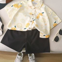 FOREVER FRIDAY Boys Floral Printed Shirt Collar Pure Cotton Shirt with Shorts-image-24