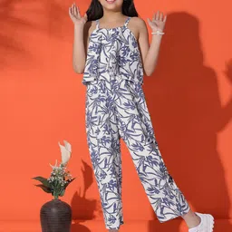 YK Girls Printed Shoulder Straps Layered Basic Jumpsuit-49