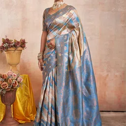 Visit Wear Women Woven Design Zari Pure Silk Banarasi Saree With Blouse Piece-image-43