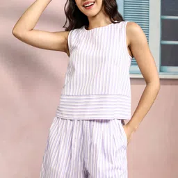 Tokyo Talkies Striped Pure Cotton Crop Top & Shorts Co-Ords-picture-19