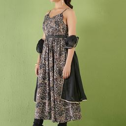 Anouk Abstract Printed Shoulder Straps Anarkali Kurta With Churidar And Dupatta image 2