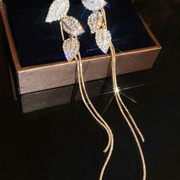 VAGHBHATT Gold-Plated Cubic Zirconia Studded Leaf Shaped Drop Earrings-57