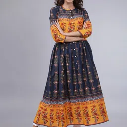 Vishudh Floral Printed Round Neck Three-Quarter Sleeves Pure Cotton Anarkali Kurta-picture-34