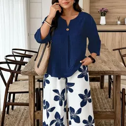 DressBerry Curve Printed V-Neck Top With Palazzo Co-Ords-picture-33