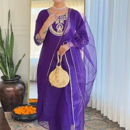 URMIR FASHION Women Ethnic Motifs Embroidered Regular Thread Work Kurta with Trousers & With Dupatta-picture-12