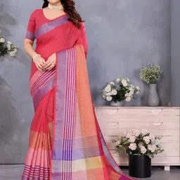Moda Rapido Red Solid Cotton Blend Chanderi Sarees-picture-36