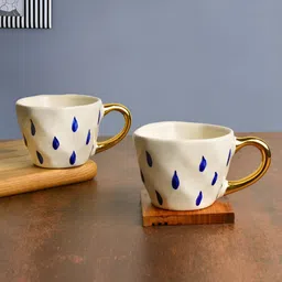 StyleMyWay White & Blue Handcrafted and Hand Painted Printed Ceramic Glossy Mugs Set of Cups and Mugs-7
